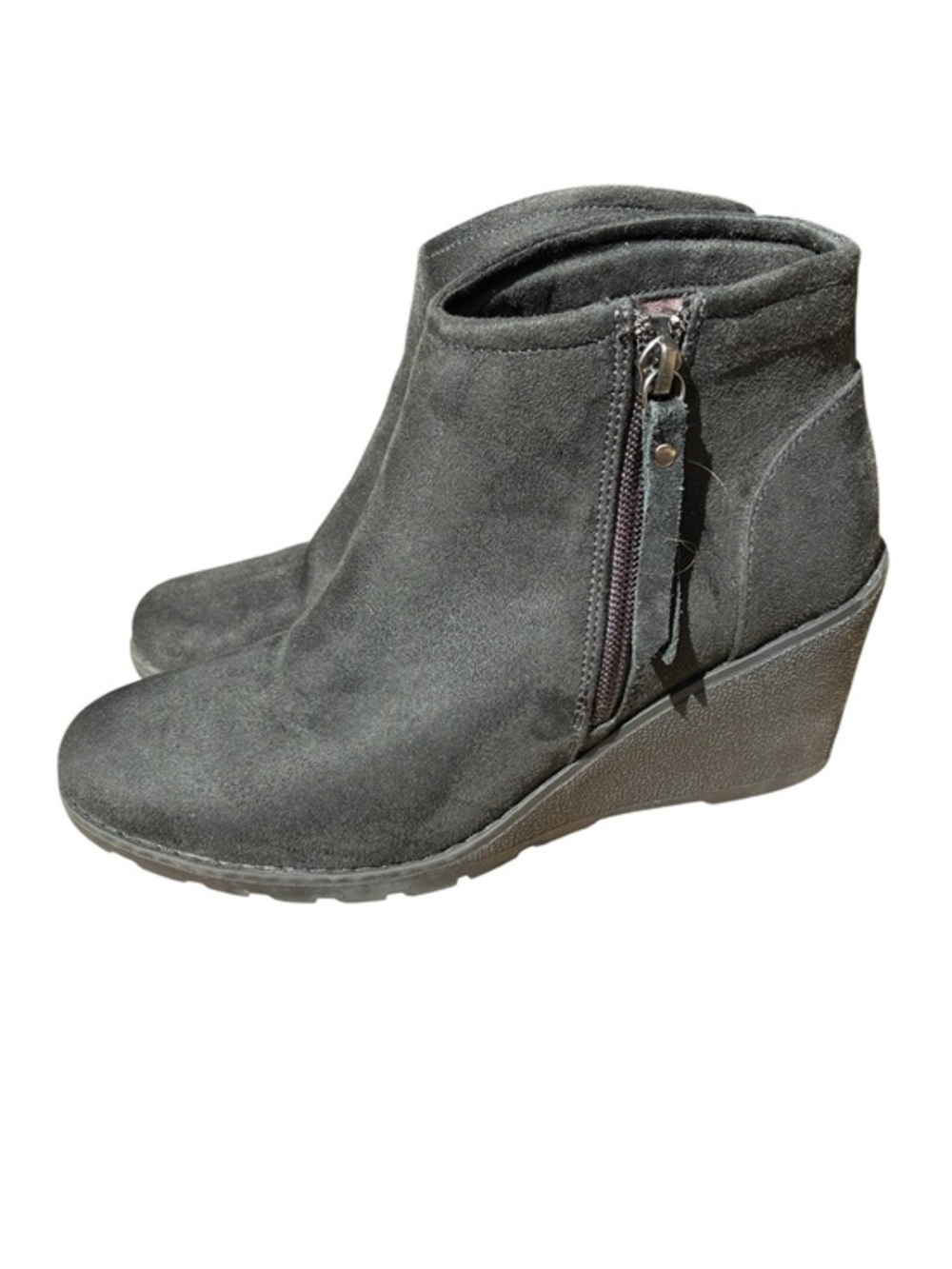 Bobs by Skechers, Tumble Weed, Black Suede Wedge Booties, Zip Up, Size 8